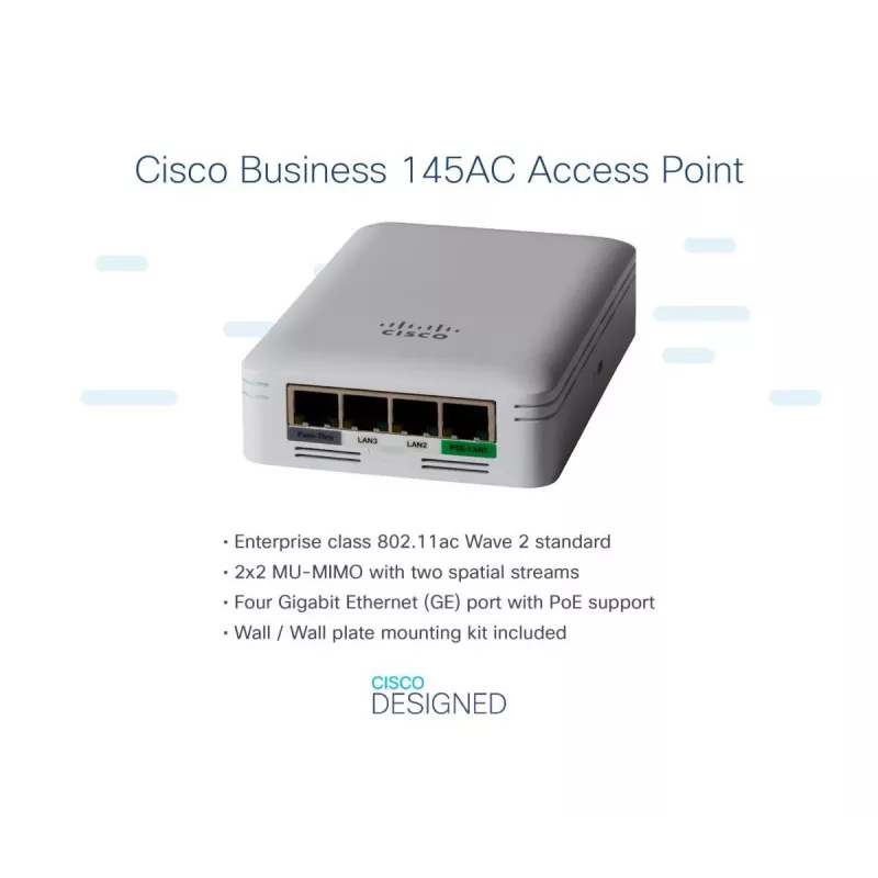 CISCO Cbw145ac 802.11ac 2x2 Wave 2 piekļuves punkts sienas panelī