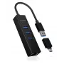 ICY BOX IB-HUB1419-LAN USB 3.2 Gen 1 (3.1 Gen 1) Type-A Melns