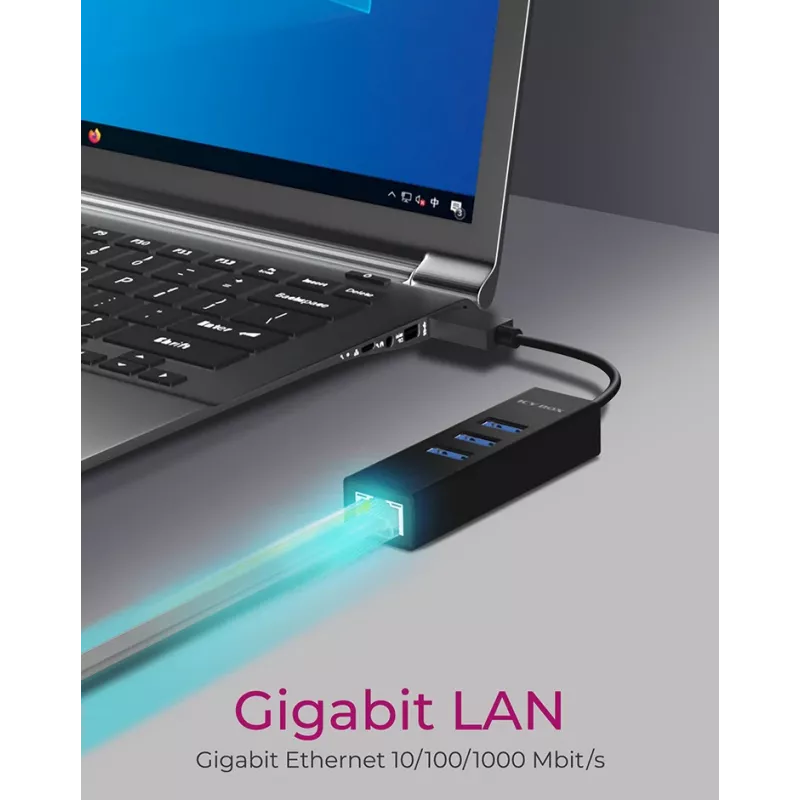 ICY BOX IB-HUB1419-LAN USB 3.2 Gen 1 (3.1 Gen 1) Type-A Melns