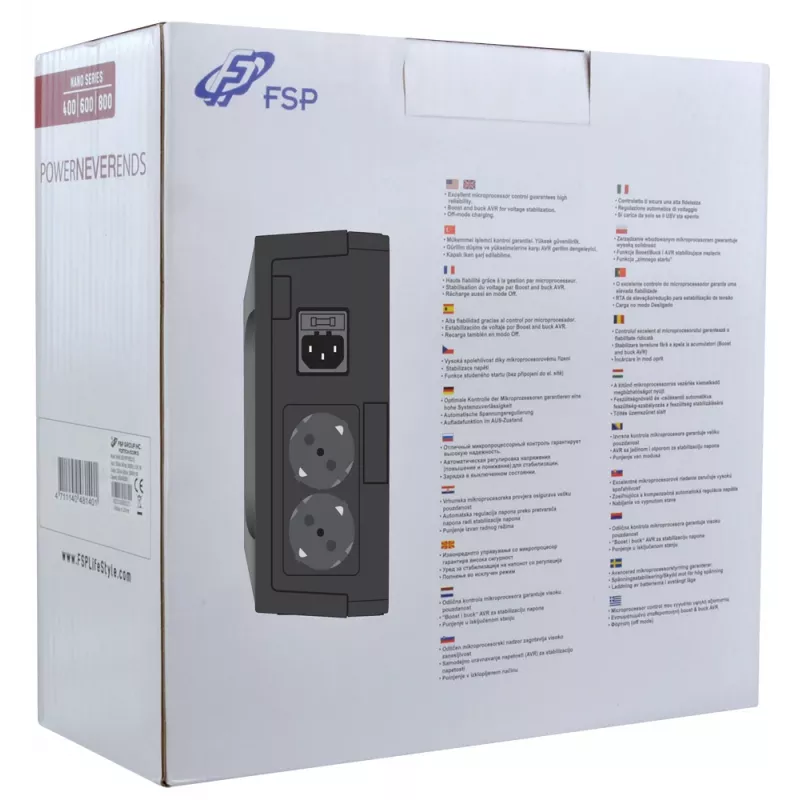 FSP Nano 800 nepārtrauktās barošanas avots (UPS) Rezerves (Offline) 0.8 kVA 480 W 2 AC kontaktligzdas