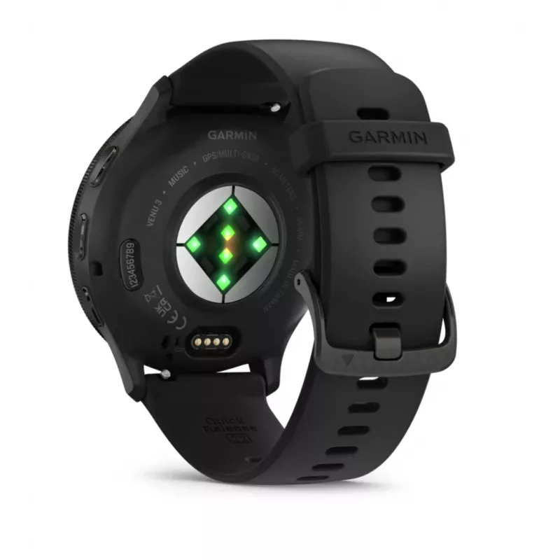 GARMIN INTERNATIONAL Venu 3 - Slate nerūsējošā tērauda rāmis ar melnu korpusu un silikona siksniņu - 45 mm