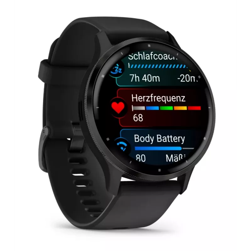 GARMIN INTERNATIONAL Venu 3 - Slate nerūsējošā tērauda rāmis ar melnu korpusu un silikona siksniņu - 45 mm