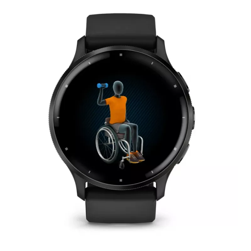 GARMIN INTERNATIONAL Venu 3 - Slate nerūsējošā tērauda rāmis ar melnu korpusu un silikona siksniņu - 45 mm