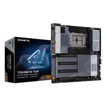 GIGABYTE TRX50 AI TOP-2B mātesplate - AMD Ryzen Threadripper PRO 7000 CPU, 16+8+4 fāžu digitālais VRM, līdz 5200 MHz DDR5, 4xPCIe 5.0 M.2, Wi-Fi 7, 10 GbE LAN, USB 4