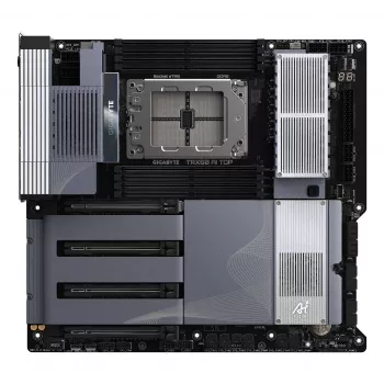 GIGABYTE TRX50 AI TOP-2B mātesplate - AMD Ryzen Threadripper PRO 7000 CPU, 16+8+4 fāžu digitālais VRM, līdz 5200 MHz DDR5, 4xPCIe 5.0 M.2, Wi-Fi 7, 10 GbE LAN, USB 4
