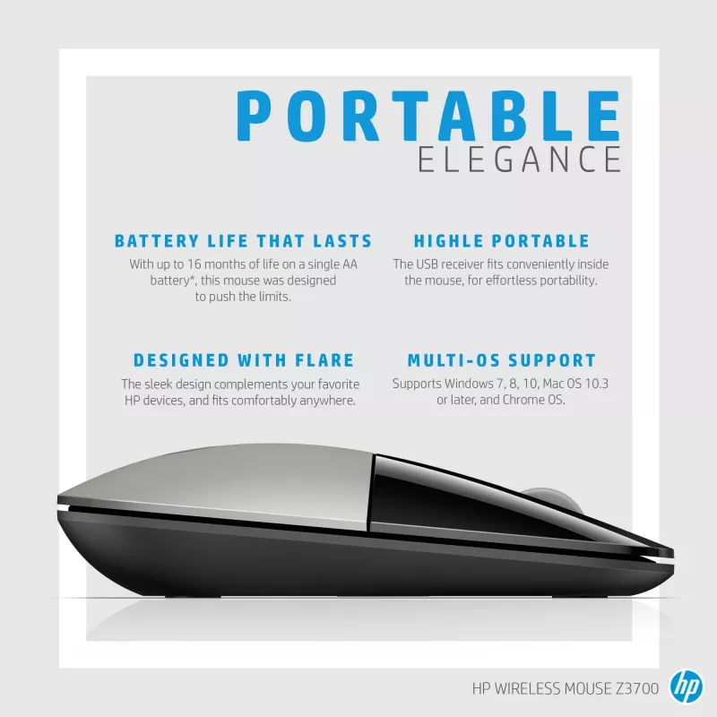HP Z3700 Blue bezvadu pele, abpusēja, optiska, RF bezvadu, 1200 DPI, zila