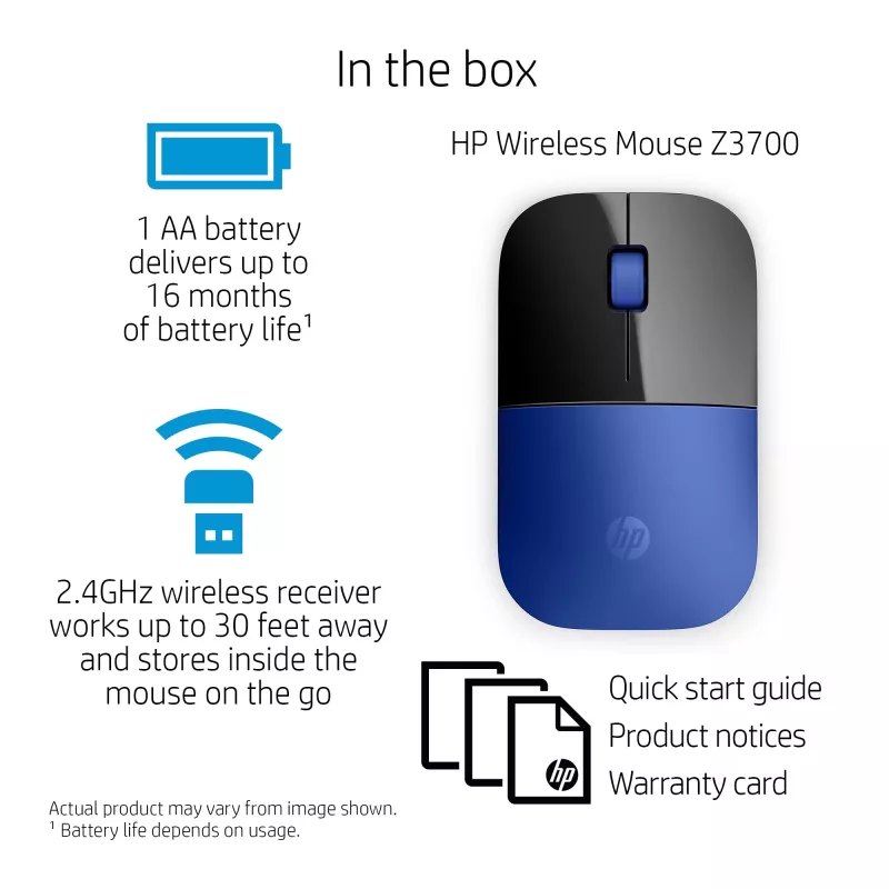 HP Z3700 Blue bezvadu pele, abpusēja, optiska, RF bezvadu, 1200 DPI, zila