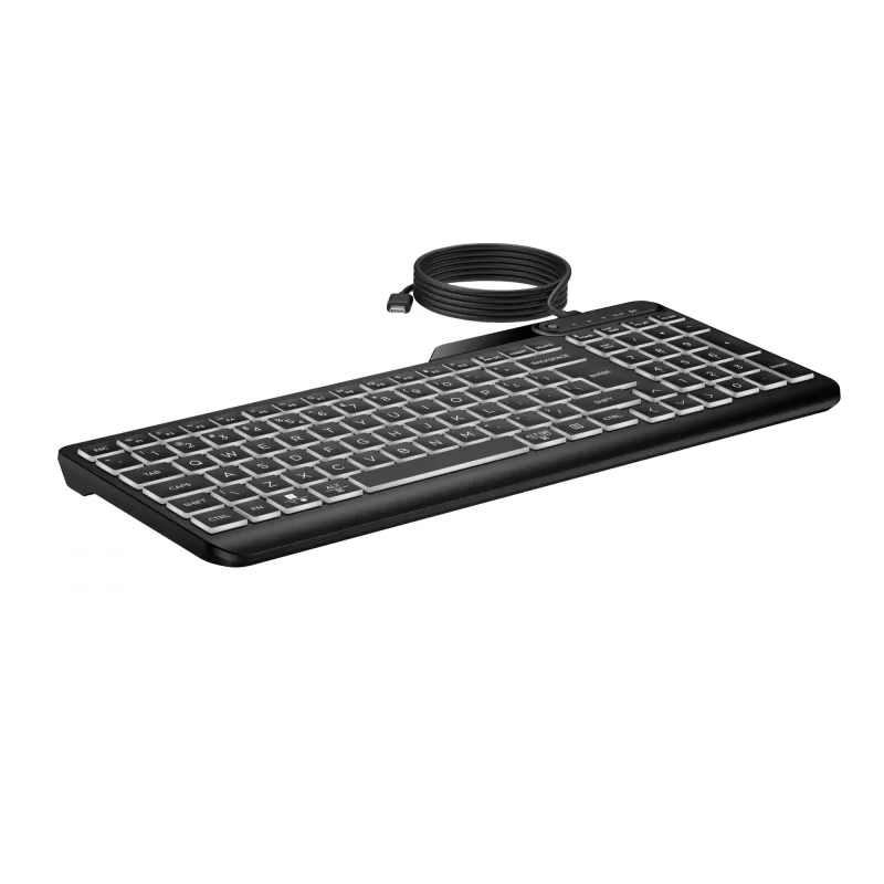 HP 405 daudzlietotāju fona apgaismojuma vadu tastatūra, pilna izmēra (100%), vadu, USB, membrānas, melna