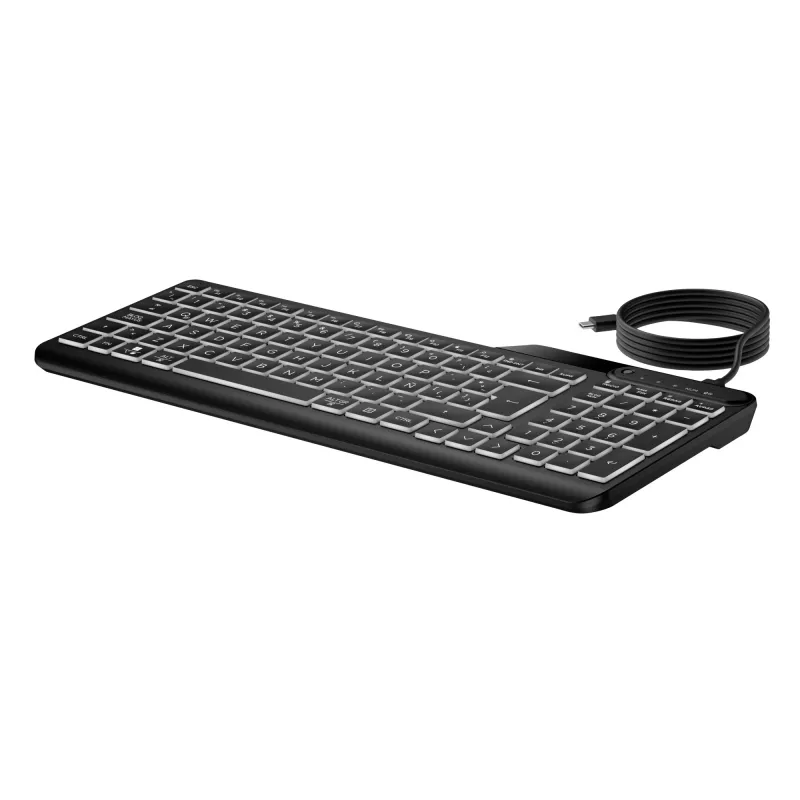 HP 405 daudzlietotāju fona apgaismojuma vadu tastatūra, pilna izmēra (100%), vadu, USB, membrānas, melna