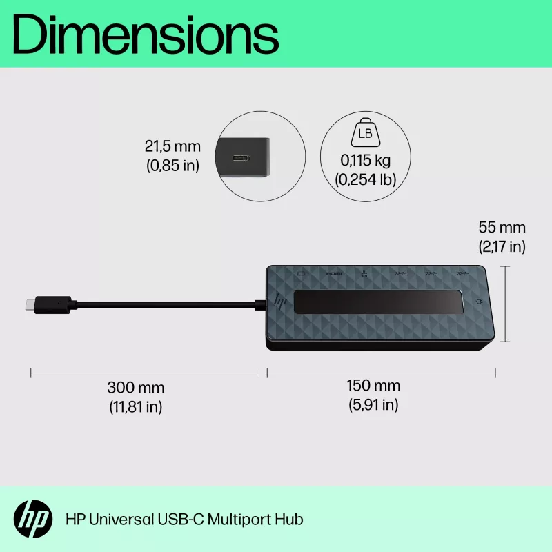 HP Universal USB-C Multiport Hub USB 3.2 Gen 1 Type-C Melns