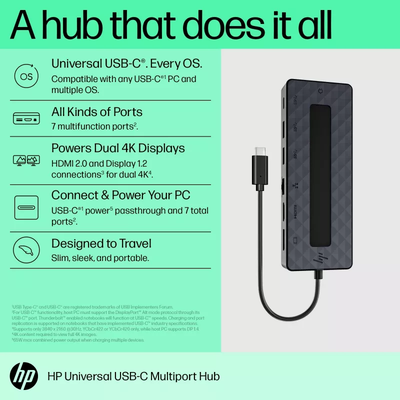 HP Universal USB-C Multiport Hub USB 3.2 Gen 1 Type-C Melns