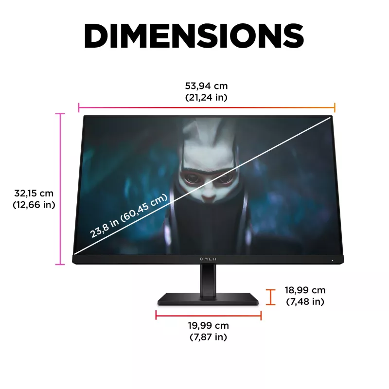 OMEN by HP 23,8 collu FHD 165Hz spēļu monitors - OMEN 24, 60,5 cm (23,8 collas), 1920 x 1080 pikseļi, Full HD, LCD, 1 ms, Melns