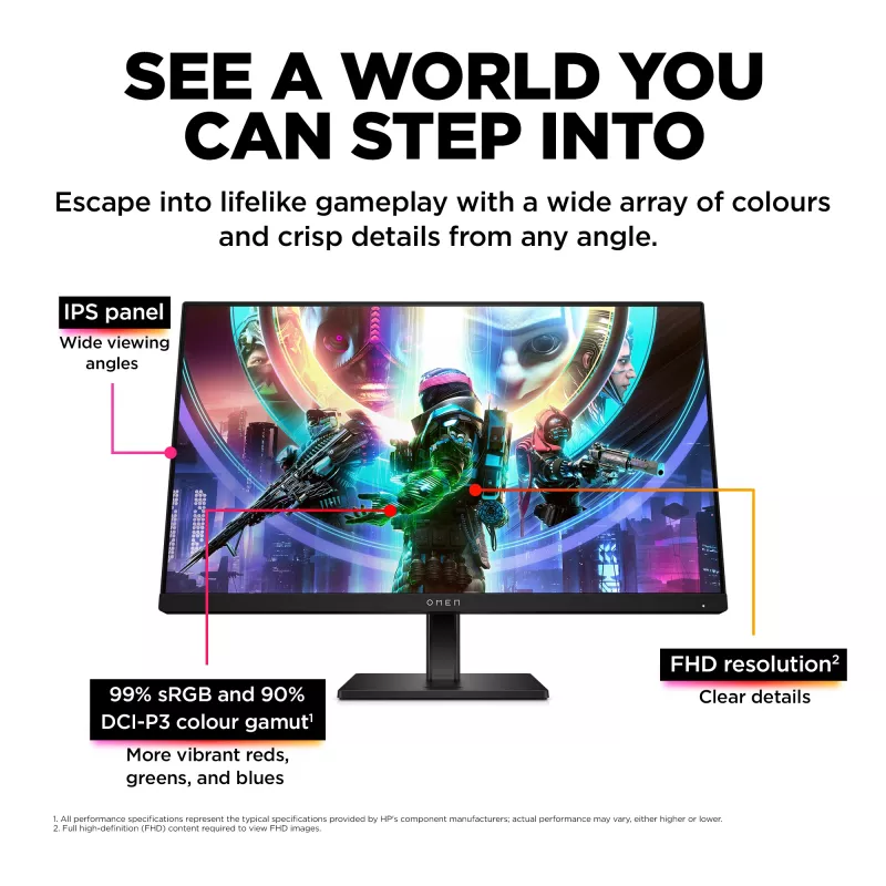 OMEN by HP 23,8 collu FHD 165Hz spēļu monitors - OMEN 24, 60,5 cm (23,8 collas), 1920 x 1080 pikseļi, Full HD, LCD, 1 ms, Melns