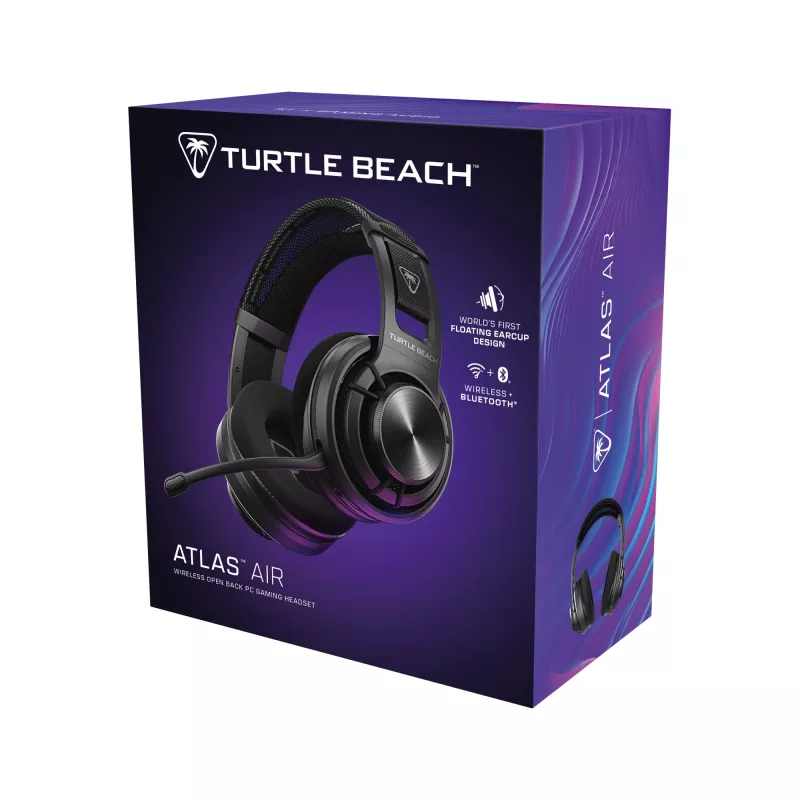 Turtle Beach Atlas Air bezvadu atvērtā tipa austiņas spēlēm ar 24 bitu augstas precizitātes audio, profesionālas klases mikrofonu, peldošajām kausiņām, atmiņas putu polsteriem un Bluetooth, datoram
