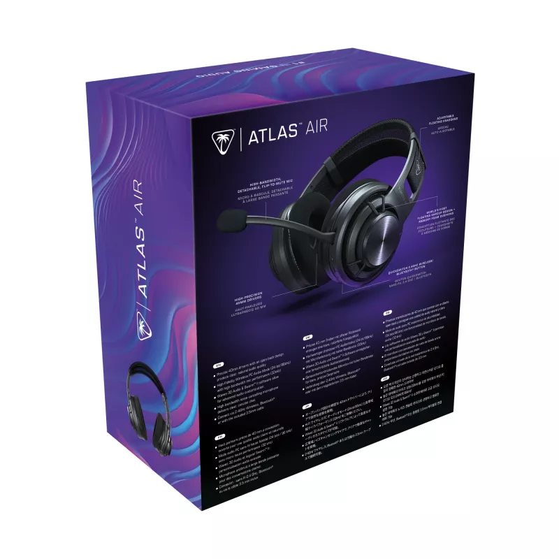 Turtle Beach Atlas Air bezvadu atvērtā tipa austiņas spēlēm ar 24 bitu augstas precizitātes audio, profesionālas klases mikrofonu, peldošajām kausiņām, atmiņas putu polsteriem un Bluetooth, datoram