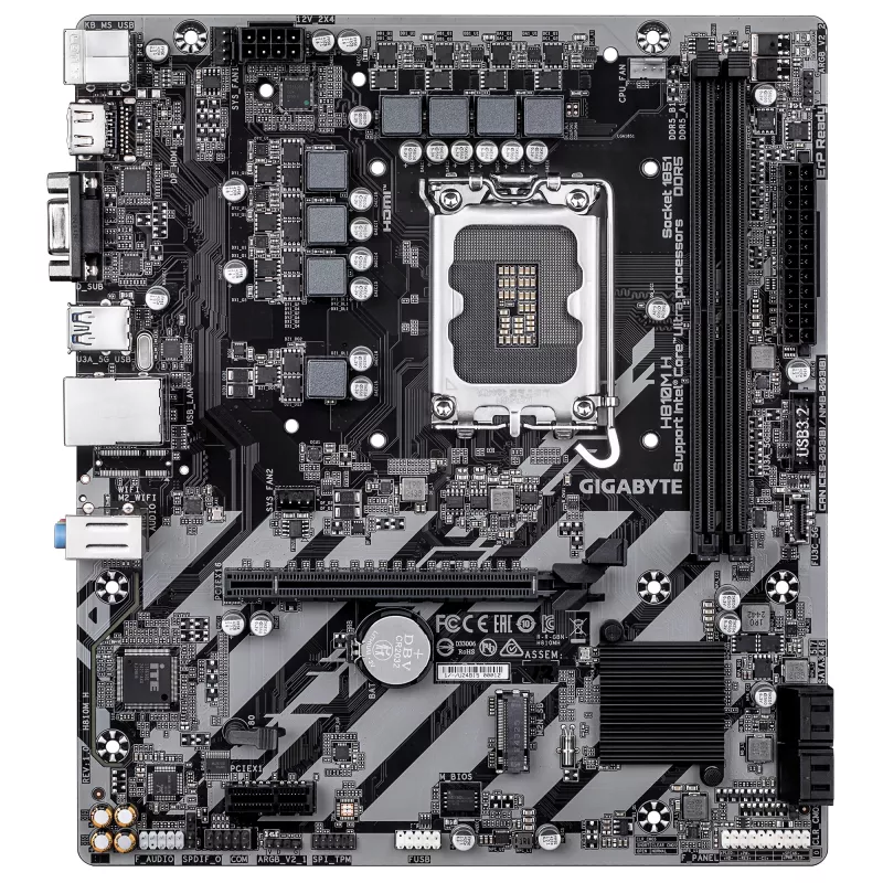 Mātesplate GIGABYTE H810M H Micro ATX, Intel H810 mikroshēmojums, LGA 1851, DDR5, 2x DIMM līdz 128 GB, PCIe 4.0, HDMI 2.1