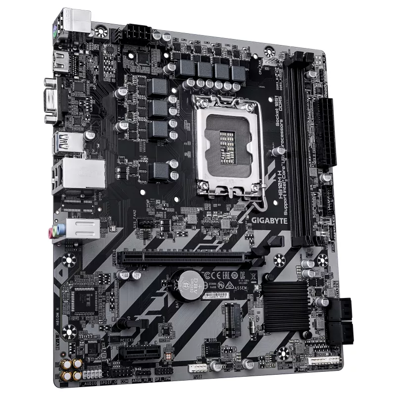 Mātesplate GIGABYTE H810M H Micro ATX, Intel H810 mikroshēmojums, LGA 1851, DDR5, 2x DIMM līdz 128 GB, PCIe 4.0, HDMI 2.1