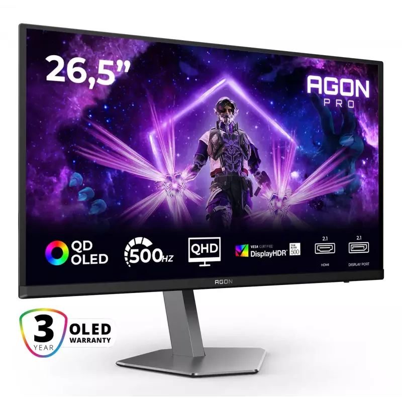AOC AGON PRO AG276QKD2 datora monitors 67,3 cm (26,5 collas) 2560 x 1440 pikseļi Quad HD QD-OLED Melns, Pelēks