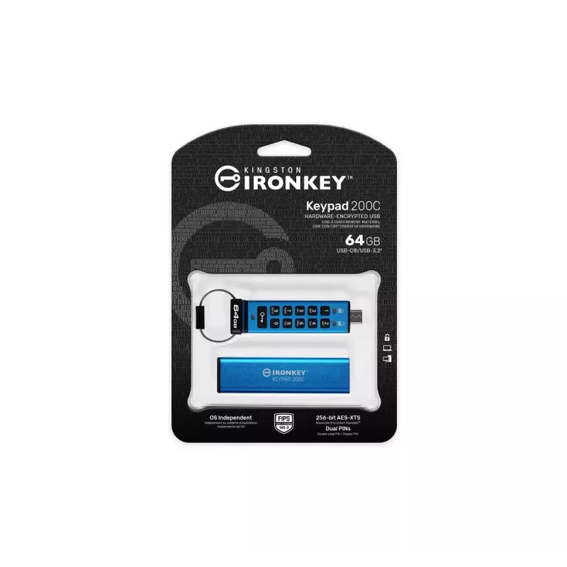 Kingston Technology IronKey 64GB USB-C Keypad 200C, FIPS 140-3 Lvl 3 AES-256