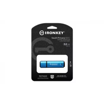 Kingston Technology IronKey 32GB USB-C Vault Privacy 50C AES-256 šifrēts, FIPS 197