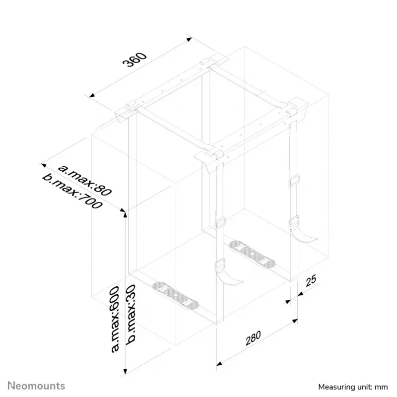 Neomounts CPU-D025BLACK CPU turētājs - maks. 20 kg - universāls, pie galda stiprināms CPU turētājs, 20 kg, Melns, Tērauds, Taivāna, 700 mm