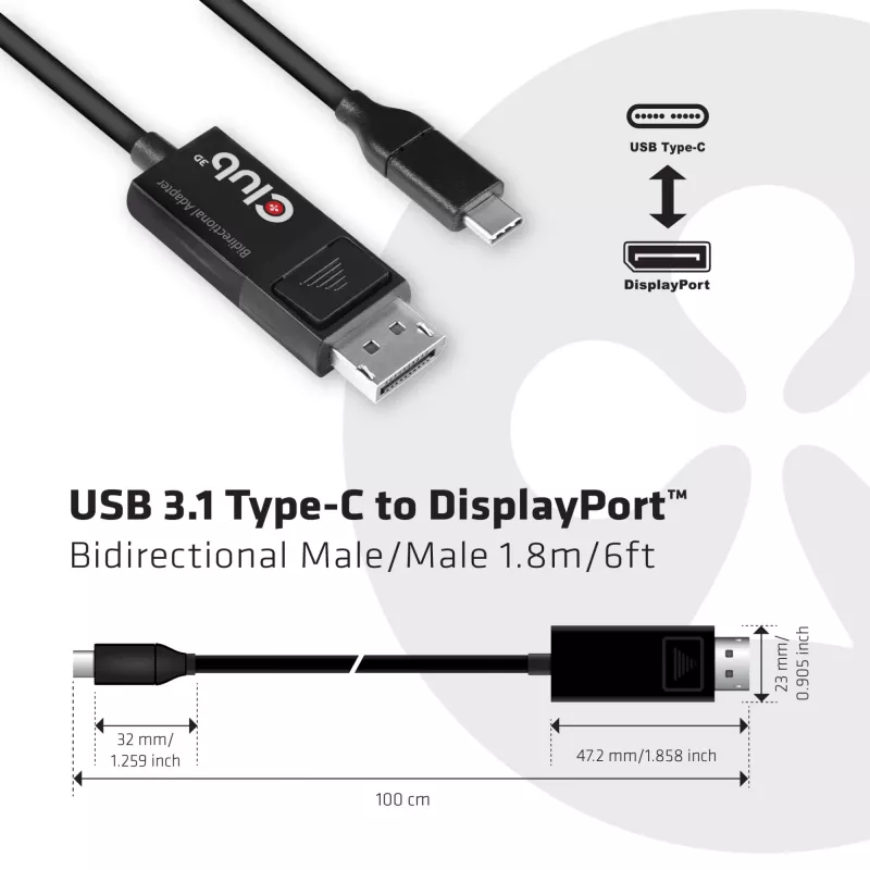 CLUB3D USB Type-C kabelis uz DP 1.4 8K60Hz V/V 1,8m/5,9pēdas