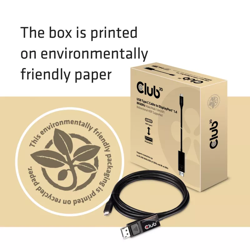 CLUB3D USB Type-C kabelis uz DP 1.4 8K60Hz V/V 1,8m/5,9pēdas