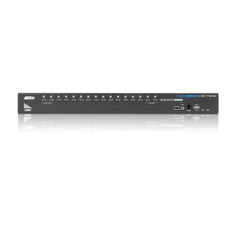 ATEN 16 portu USB-HDMI KVM slēdzis ar USB perifērijas portu, 1920 x 1200 pikseļi, WUXGA, 8,66 W, melns