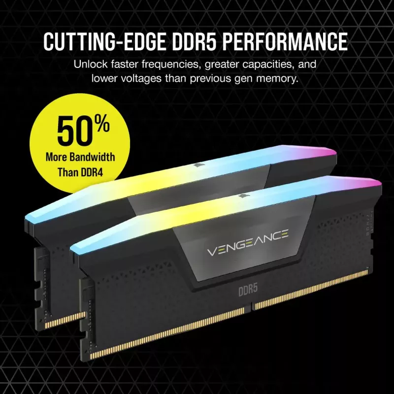 CORSAIR Memory 32GB DDR5 (2x16gb) Dram 7000mt/s CL34 Memory Kit Vengeance RGB Melns