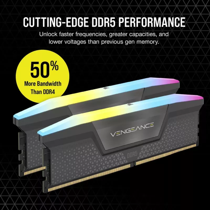 CORSAIR atmiņa 64GB (2x32GB) DDR5 DRAM 5200MT/s CL40 AMD EXPO un Intel XMP atmiņas komplekts Vengeance RGB