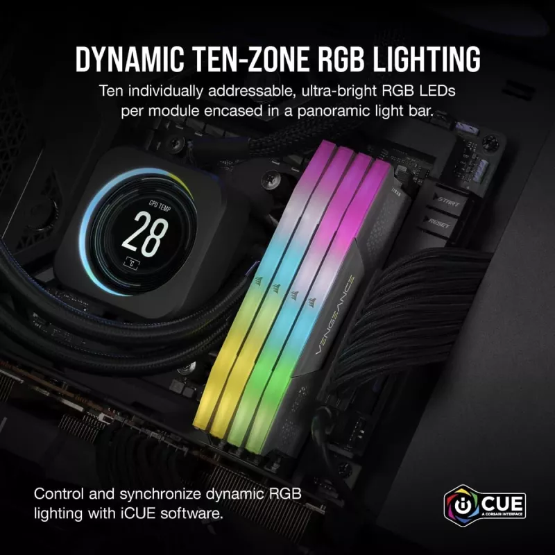 CORSAIR atmiņa 64GB (2x32GB) DDR5 DRAM 5200MT/s CL40 AMD EXPO un Intel XMP atmiņas komplekts Vengeance RGB