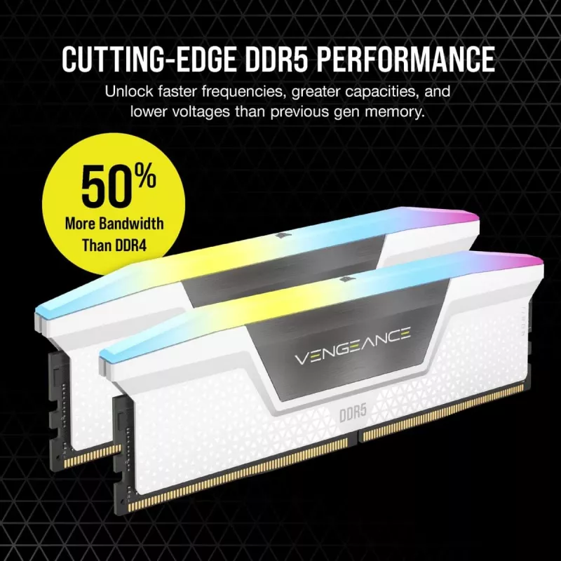 CORSAIR Memory 64GB DDR5 (2x32gb) Dram 5200mt/s CL40 Memory Kit Vengeance RGB balta