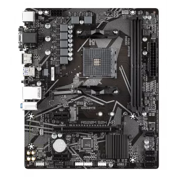 GIGABYTE A520M S2H mātesplate - atbalsta AMD Ryzen 5000 sērijas AM4 procesorus, 4+3 fāžu tīra digitālā VRM, līdz 5100 MHz DDR4 (OC), PCIe 3.0 x4 M.2, GbE LAN, USB 3.2 Gen 1