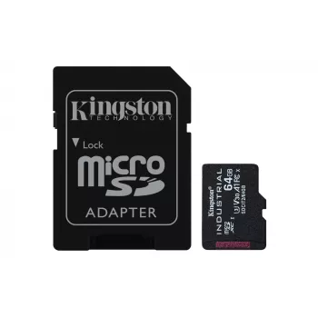 Kingston Technology 64GB microSDXC Industrial C10 A1 pSLC karte + SD adapteris