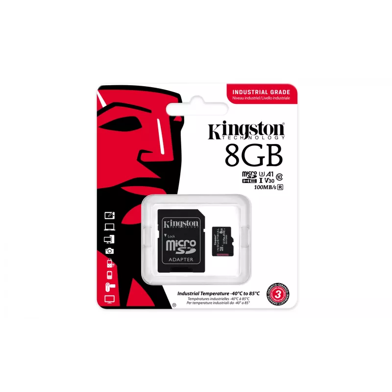 Kingston Technology 8GB microSDHC Industrial C10 A1 pSLC karte + SD adapteris