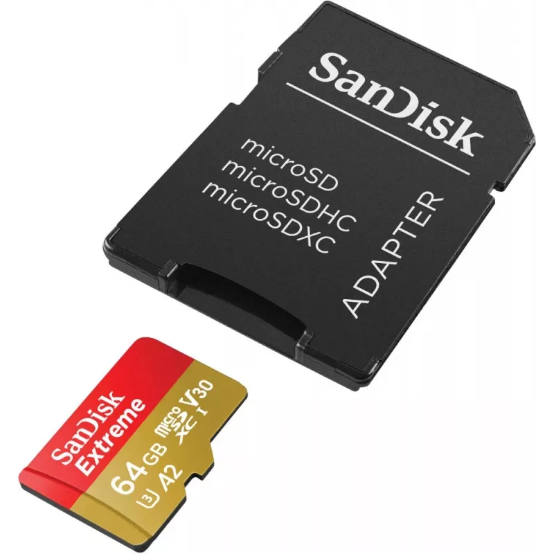 WESTERN DIGITAL Extreme microSDXC 64GB SD Adapter Action Cams and Drones 170MB/s 80MB/s A2 C10 V30 UHS-I U3