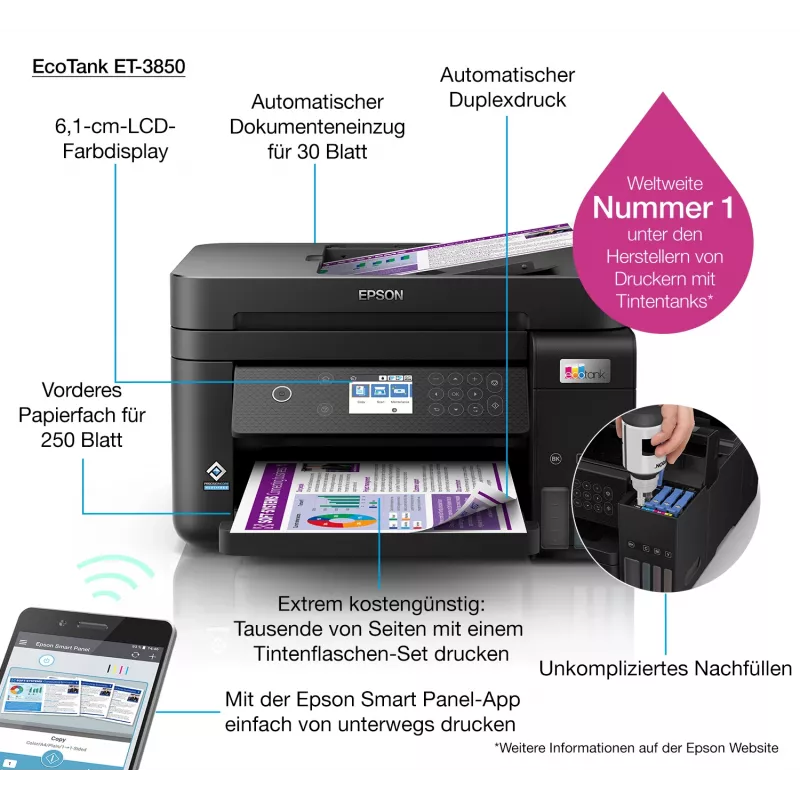 Epson EcoTank ET-3850 Inkjet A4 4800 x 1200 DPI 33 ppm Wi-Fi