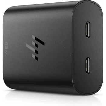HP 600Q7AA 65 W GaN USB-C portatīvā datora lādētājs, 2 × USB-C, 20 V, melns