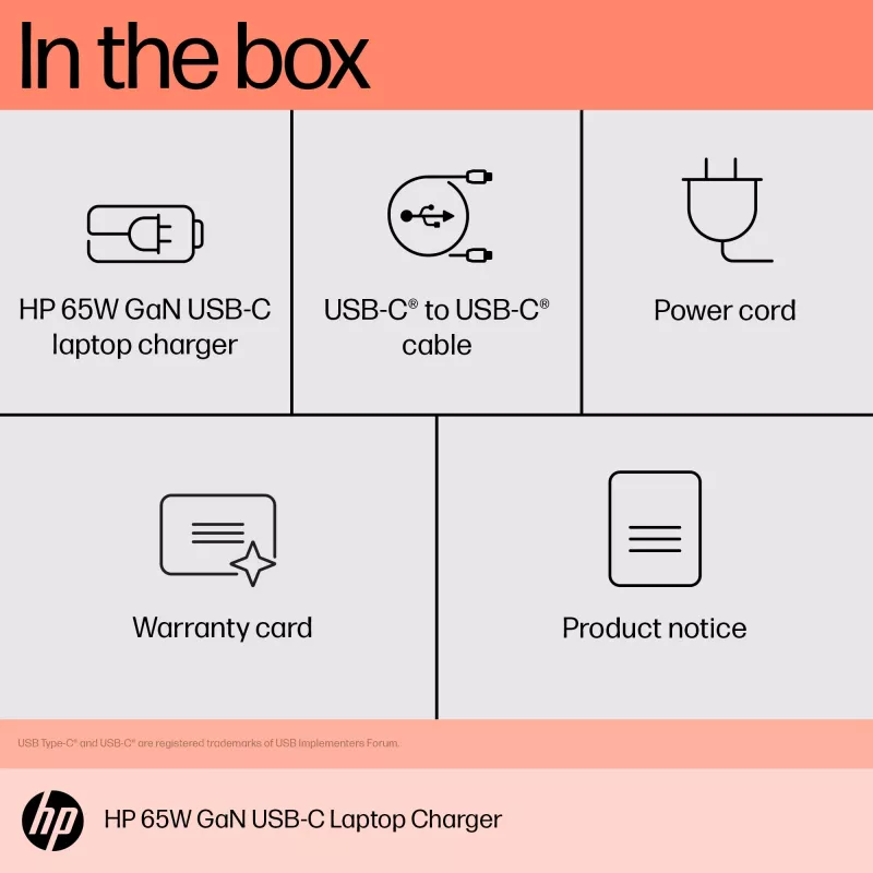 HP 65W GaN USB-C klēpjdatora lādētājs, klēpjdatoram, iekštelpām, 65 W, 5,9,12,15,20 V, 65 W, mājai