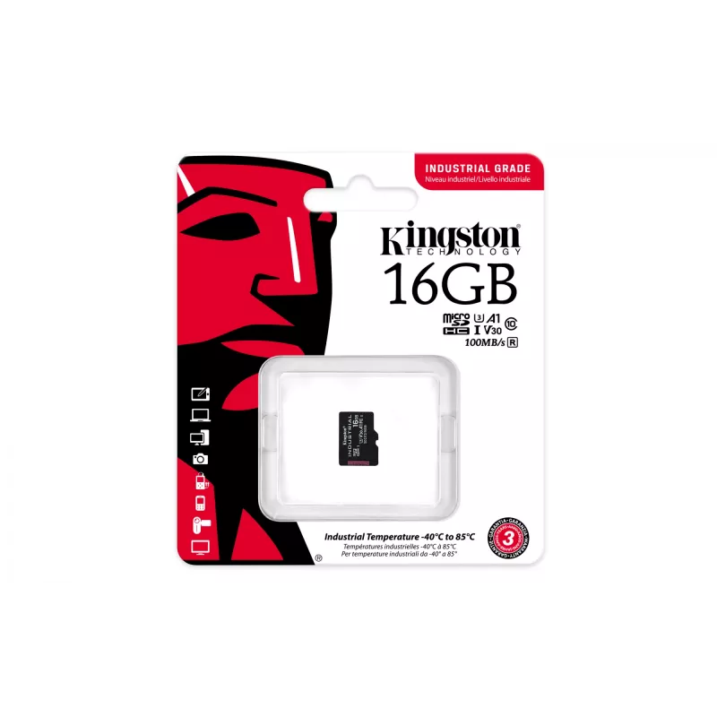 Kingston Technology 16GB microSDHC Industrial C10 A1 pSLC Card viena paka bez adaptera