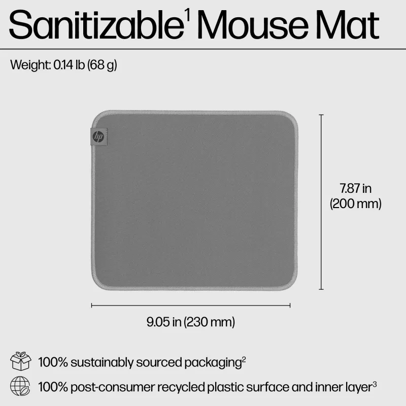 HP 100 Sanitizable pele Pad, pelēka, Monochromatic, Polyester, Rubber