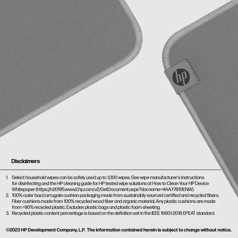 HP 100 Sanitizable pele Pad, pelēka, Monochromatic, Polyester, Rubber