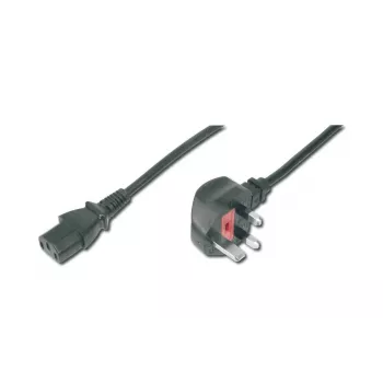 DIGITUS strāvas vads UK kontaktdakša 90° leņķa - C13 M/F 2m H05VV-F3G 1.00 qmm drošinātājs 5A melns