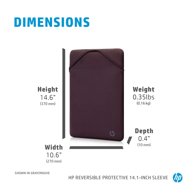 HP Reversible Protective 14.1-inch Silver Laptop Sleeve, Uzmavas futrālis, 160 g