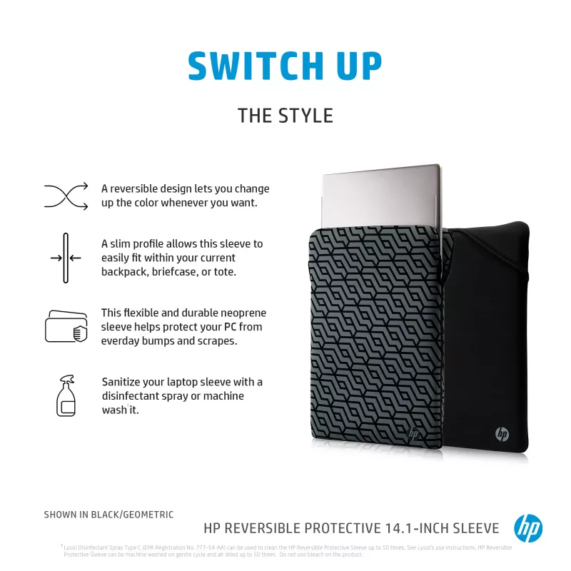 HP Reversible Protective 14.1-inch Silver Laptop Sleeve, Uzmavas futrālis, 160 g
