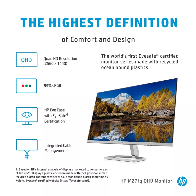 Monitors HP M27fq 27 collu Quad HD 2560x1440 IPS LCD, 300 cd/m², 75 Hz, 5 ms, Sudrabs