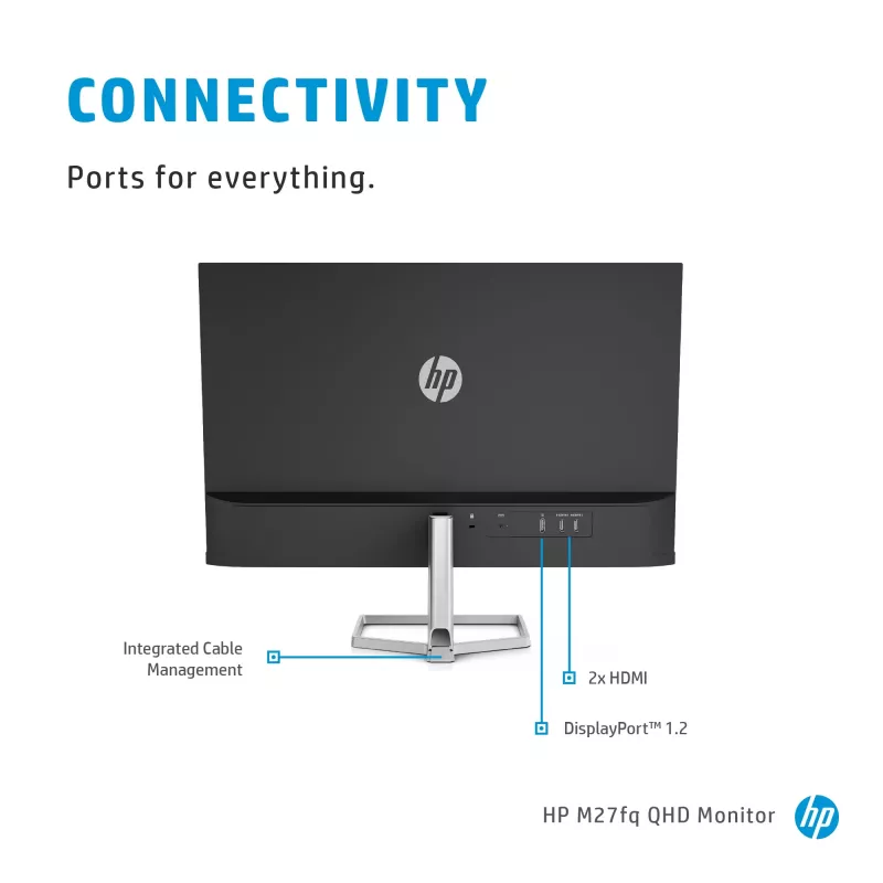 Monitors HP M27fq 27 collu Quad HD 2560x1440 IPS LCD, 300 cd/m², 75 Hz, 5 ms, Sudrabs