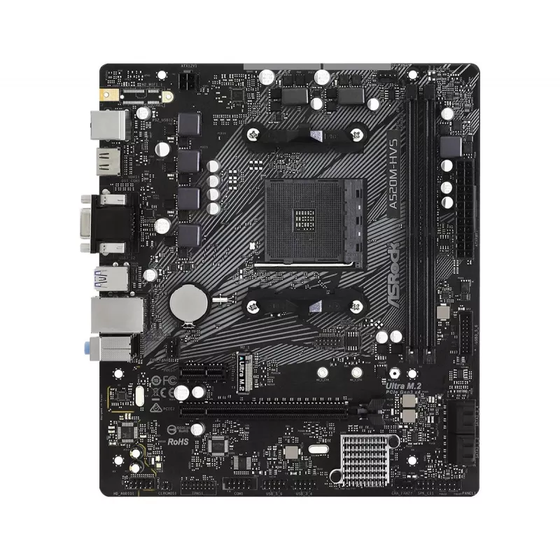 ASRock mātesplate A520M-HVS AM4 AMD A520 2 x DDR4 USB 3.2 SATA 3 7.1 kanālu HD Audio mATX