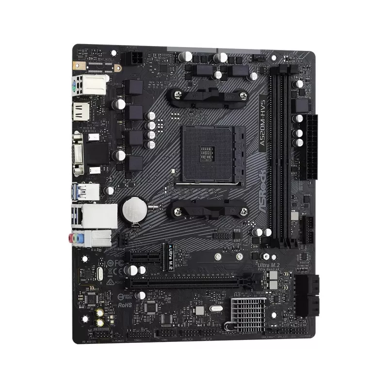 ASRock mātesplate A520M-HVS AM4 AMD A520 2 x DDR4 USB 3.2 SATA 3 7.1 kanālu HD Audio mATX