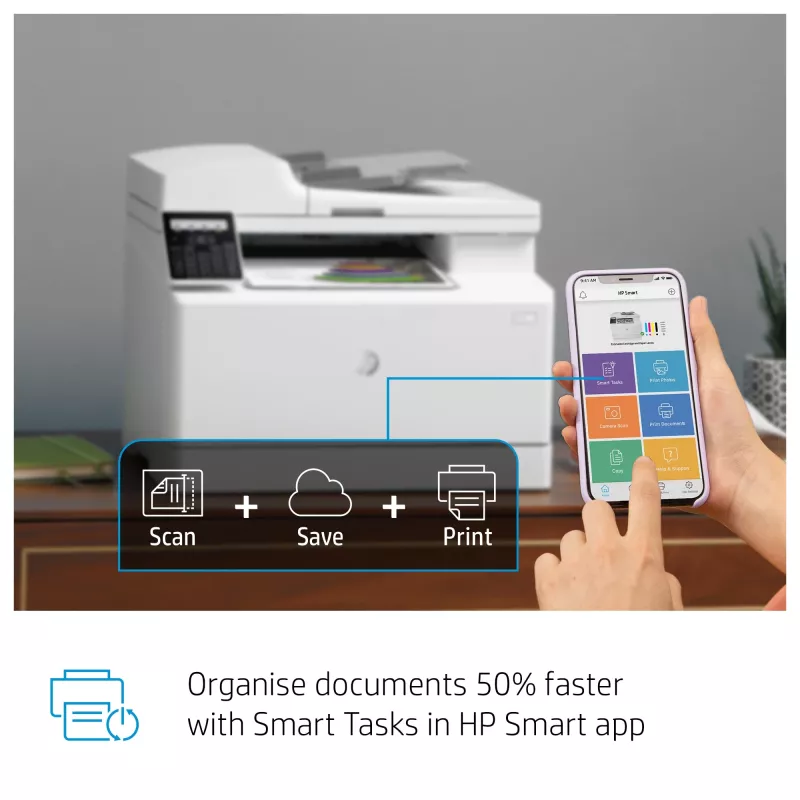 HP Color LaserJet Pro MFP M183fw, lāzerprinteris, krāsu druka, 600 x 600 DPI, A4, tiešā druka, balts